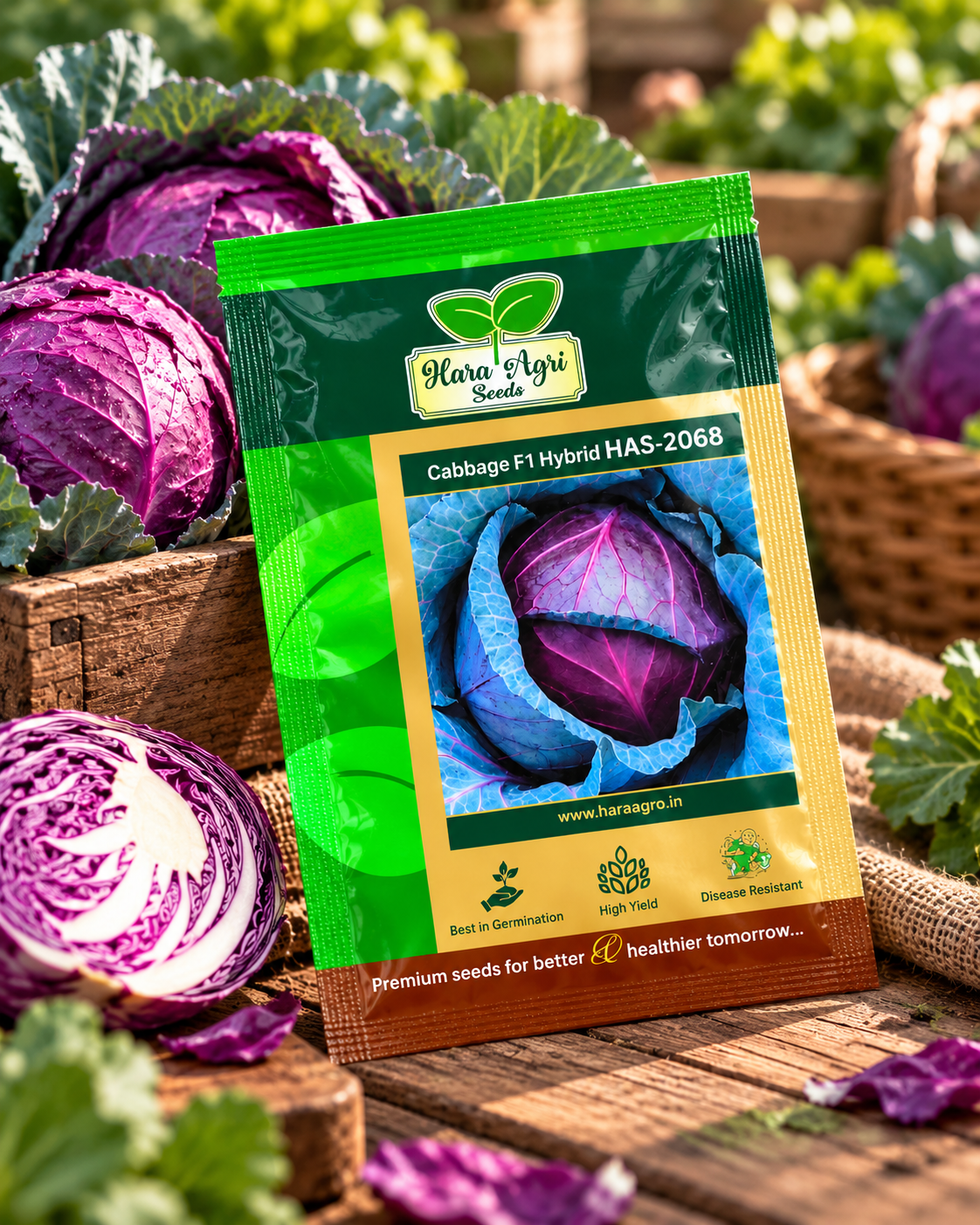 Cabbage F1 Hybrid HAS-2068 – Premium Purple Cabbage Seeds for High Yield, Uniform Heads & Commercial Vegetable Farming