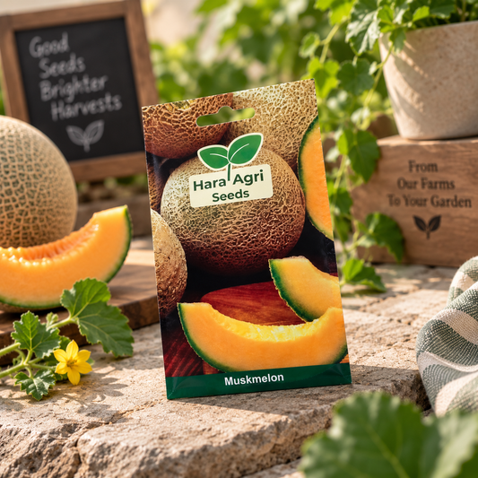 Hara Agri Seeds Muskmelon HY Seeds – Sweet Orange Flesh Melon Seeds for Home Garden & Farming
